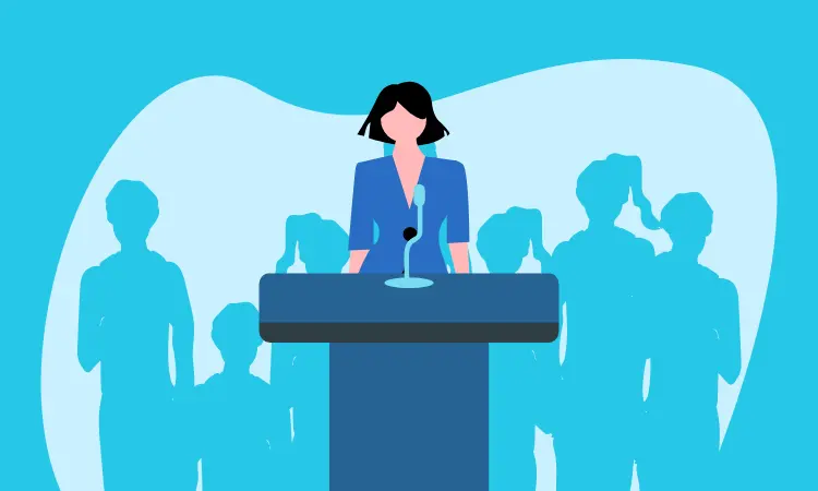 Women launching her campaign with platform